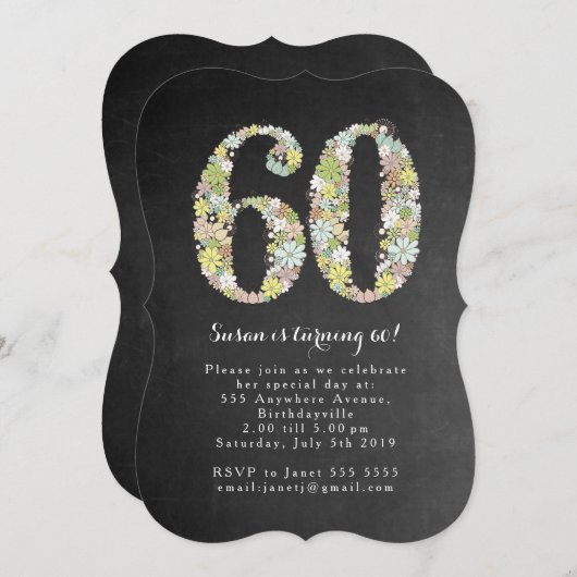 シャルボードフローラ60thバースデーパーティー招待状 招待状 (正面/裏面)