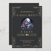 シャルボードブラック&金ゴールドエルフィンホームハロウィーン 招待状 (正面/裏面)