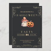 シャルボードブラック&金ゴールドカワイイ幽霊ハロウィーン 招待状 (正面/裏面)