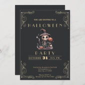シャルボードブラック&金ゴールドグウルウィッチハットハロウィーン 招待状 (正面/裏面)