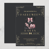 シャルボードブラック&金ゴールドグレーブRIPハロウィーン 招待状 (正面/裏面)