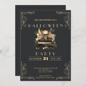 シャルボードブラック&金ゴールドスカルバラハロウィーン 招待状 (正面/裏面)