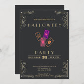 シャルボードブラック&金ゴールドタロットカードハロウィン 招待状 (正面/裏面)