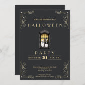 シャルボードブラック&金ゴールドバンパイア&幽霊ハロウィーン 招待状 (正面/裏面)