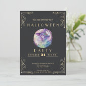 シャルボードブラック&金ゴールドパステルウィッチハロウィーン 招待状 (スタンド正面)