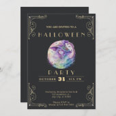 シャルボードブラック&金ゴールドパステルウィッチハロウィーン 招待状 (正面/裏面)