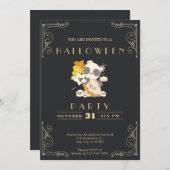 シャルボードブラック&金ゴールドパンダグレイブRIPハロウィーン 招待状 (正面/裏面)