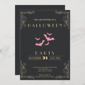 シャルボードブラック&金ゴールドピンクこうもりハロウィーン 招待状 (正面/裏面)
