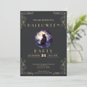 シャルボードブラック&金ゴールドブラックキャットムーンハロウィーン 招待状 (スタンド正面)