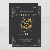 シャルボードブラック&金ゴールドブラックパンプキンハロウィーン 招待状 (正面/裏面)