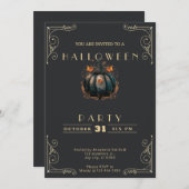 シャルボードブラック&金ゴールドブラックパンプキンハロウィーン 招待状 (正面/裏面)