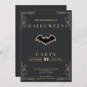 シャルボードブラック&金ゴールドブラック&金ゴールドこうもりハロウィーン 招待状 (正面/裏面)