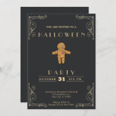 シャルボードブラック&金ゴールドブードゥードールハロウィーン 招待状 (正面/裏面)