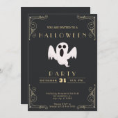 シャルボードブラック&金ゴールドホワイト幽霊ハロウィーン 招待状 (正面/裏面)
