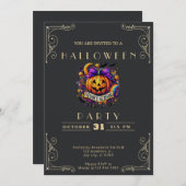 シャルボードブラック&金ゴールド不気味シーズンハロウィーン 招待状 (正面/裏面)