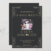 シャルボードブラック&金ゴールド幽霊スターキュートハロウィーン 招待状 (正面/裏面)