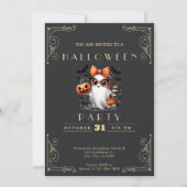 シャルボードブラック&金ゴールド幽霊スターズこうもりハロウィン 招待状 (正面)