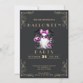 シャルボードブラック&金ゴールド幽霊スターズこうもりハロウィン 招待状 (正面)