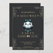 シャルボードブラック&金ゴールド幽霊ボウスカルハロウィーン 招待状 (正面/裏面)