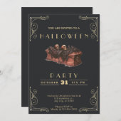 シャルボードブラック&金ゴールド棺スカルハロウィーン 招待状 (正面/裏面)