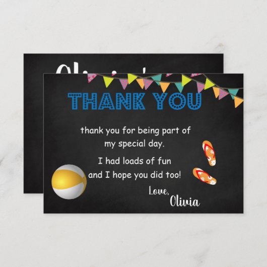 シャルボードプールパーティー誕生日サンキューカード サンキューカード (正面/裏面)