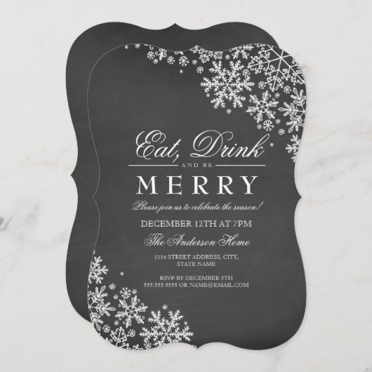 シャルボードホワイトスノーフレーククリスマスパーティー招待状 招待状 (正面/裏面)