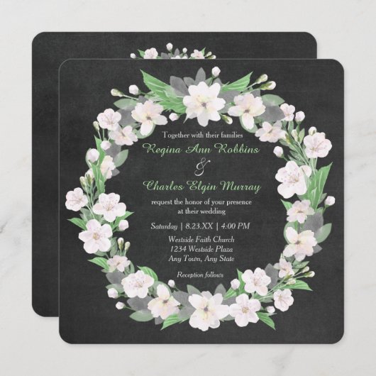シャルボードホワイトフローラリース結婚式招待状 招待状 (正面/裏面)