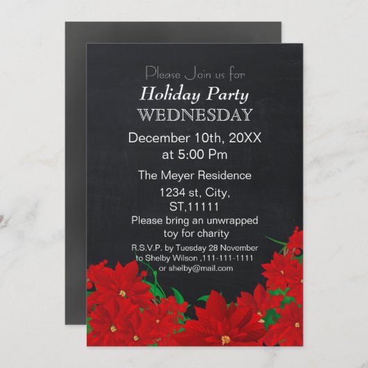 シャルボードポインセティアスホリデーパーティー招待状 招待状 (正面/裏面)