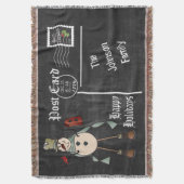 シャルボードポストカードブルーオールドファッション雪だるま スローブランケット (正面縦)