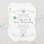 シャルボードミント薄紫アクアフローラガーランド結婚ズ 招待状 (正面/裏面)