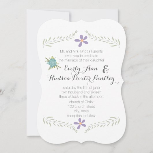 シャルボードミント薄紫アクアフローラガーランド結婚ズ 招待状 (正面)