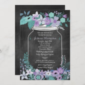 シャルボードメイスンジャパープルフローラブライダルシャワー 招待状 (正面/裏面)