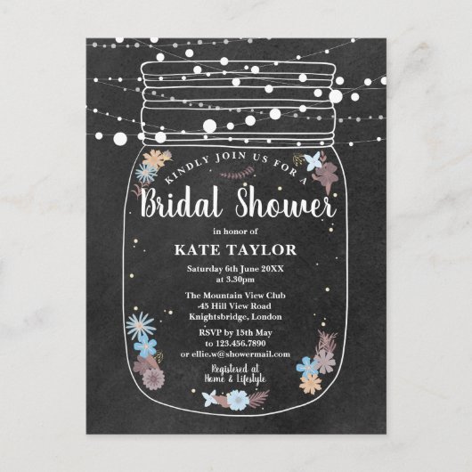 シャルボードメイソンジャールストリングライツブライダルシャワー 案内ポストカード (正面)