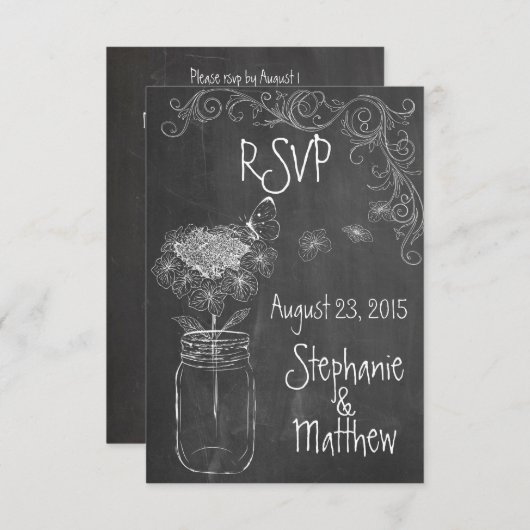 シャルボードメーソンジャー庭園の結婚式RSVP 出欠カード (正面/裏面)