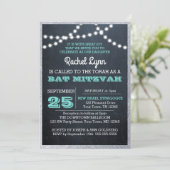 シャルボードライトティール(緑がかった色)シルバー縁どバルミツワー 招待状 (スタンド正面)