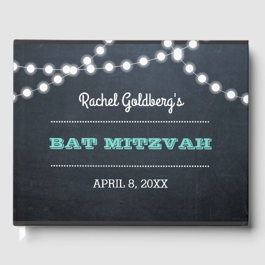 シャルボードライトティール(緑がかった色)バルミツワーゲストブック ゲストブック (正面)