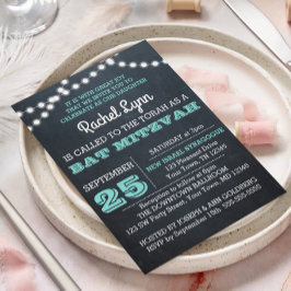 シャルボードライトティール(緑がかった色)バルミツワー招待状 招待状