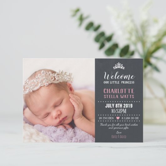 シャルボードリトルプリンセスベビーガールフォト誕生 案内状 (スタンド正面)