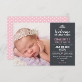 シャルボードリトルプリンセスベビーガールフォト誕生 案内状 (正面/裏面)