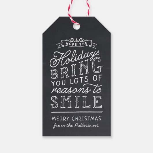 シャルボードレタリングレッドストライプシズホリデイ ギフトタグ (正面)
