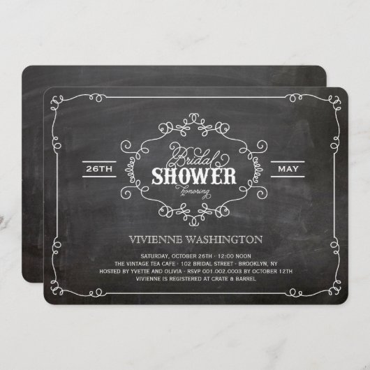 シャルボードヴィンテージシックフローリッシュブライダルシャワー 招待状 (正面/裏面)