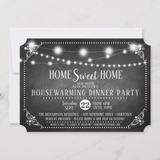 シャルボード引っ越し祝いパーティーディナーパーティの招待状 招待状 (正面)