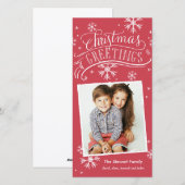 シャルボード挨拶1 – フォトスノーフレークホリデーレッド シーズンカード (正面/裏面)