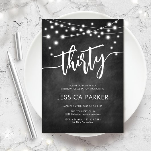 シャルボード白黒30th誕生日パーティー 招待状