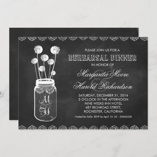 シャルボード石工のジャールのリハーサル夕食招待状 招待状 (正面/裏面)