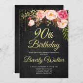 シャルボード誕生日ウィメンズ90th誕生日フローラ 招待状 (正面/裏面)