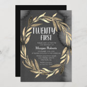 シャルボード金ゴールドリーフリース21歳の誕生日パーティー 招待状 (正面/裏面)