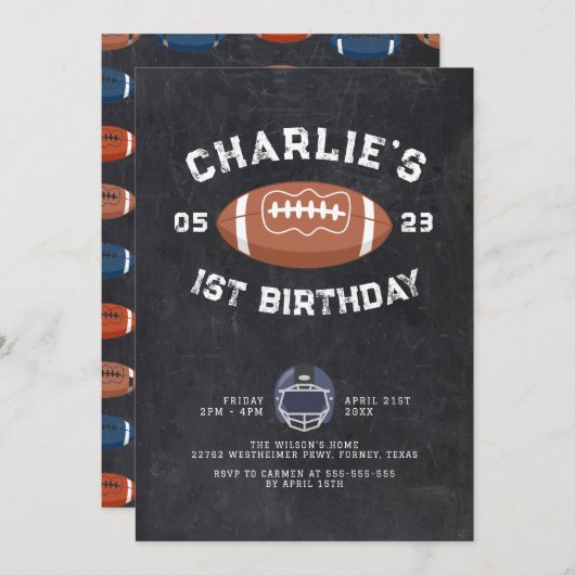 シャルボード1stバースデーサッカーパーティー 招待状 (正面/裏面)