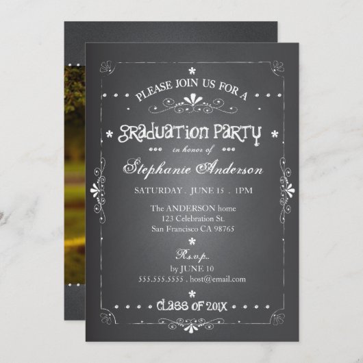 シャルボードwフォト卒業パーティー招待状 招待状 (正面/裏面)