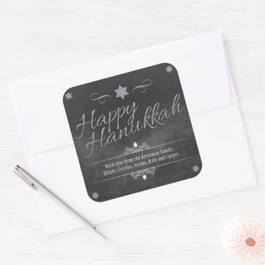 シャルボーフェイクドシルバーグリッターハヌカー スクエアシール (封筒)
